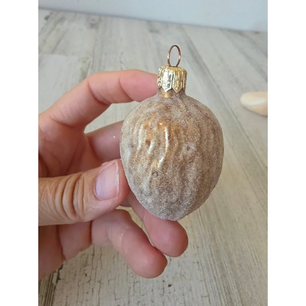 Vintage Czech glass glitter nut almond ornament Xmas tree